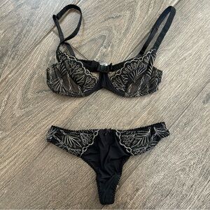 AUBADE PARIS / Black Gold Bra & Underwear Set